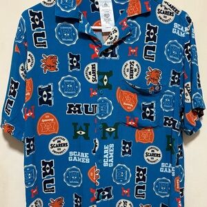 Disney Monsters, Inc. University All-Over Print Short Sleeve Button-Up Shirt